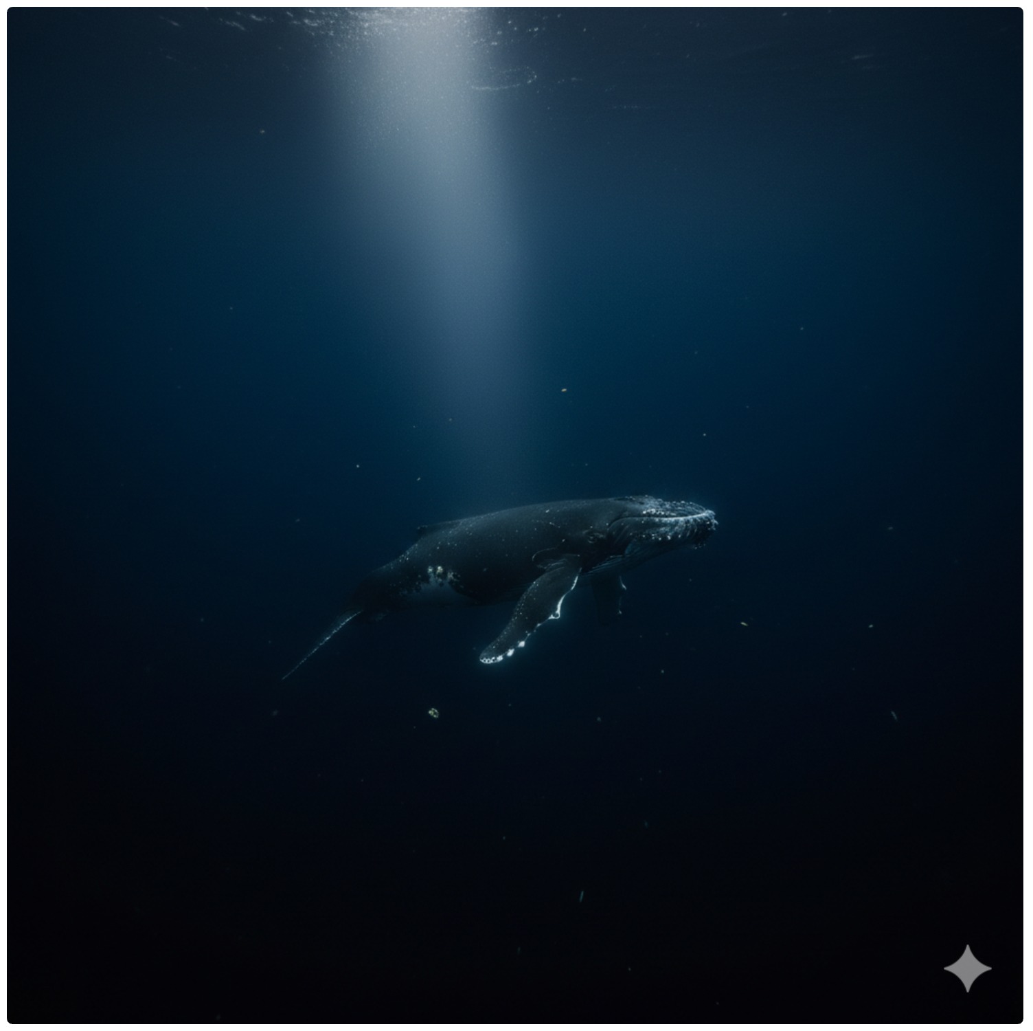 ディープブルーの海底と泳ぐ鯨